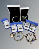 A collection of sterling silver rings, Pandora bracelet etc.
