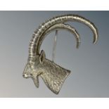 A good quality silver ibex brooch, by Walker & Hall, Birmingham 1920 marks.