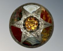 A good quality antique silver, citrine and hardstone brooch, diameter 5cm.