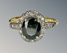 An antique 18ct gold sapphire and diamond ring, size Q½.