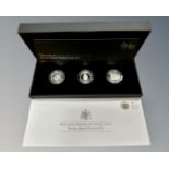 The Royal Mint : 30th Anniversary of the £1 coin Royal Arms silver set, each 9.5g.