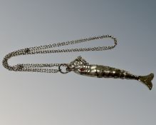 A Sterling silver reticulated fish pendant on chain, pendant length 5 cm, 4.1g.