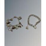 Two silver charm bracelets, 79g.