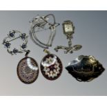 A collection of silver, marcasite, Scottish, niello and other jewellery.