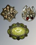 Three good quality Scottish agate brooches set in silver.