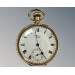 A 10ct gold plated Waltham pocket watch, the movement no.