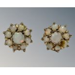 A pair of 9ct yellow gold opal cluster earrings, cluster diameter 10 mm.