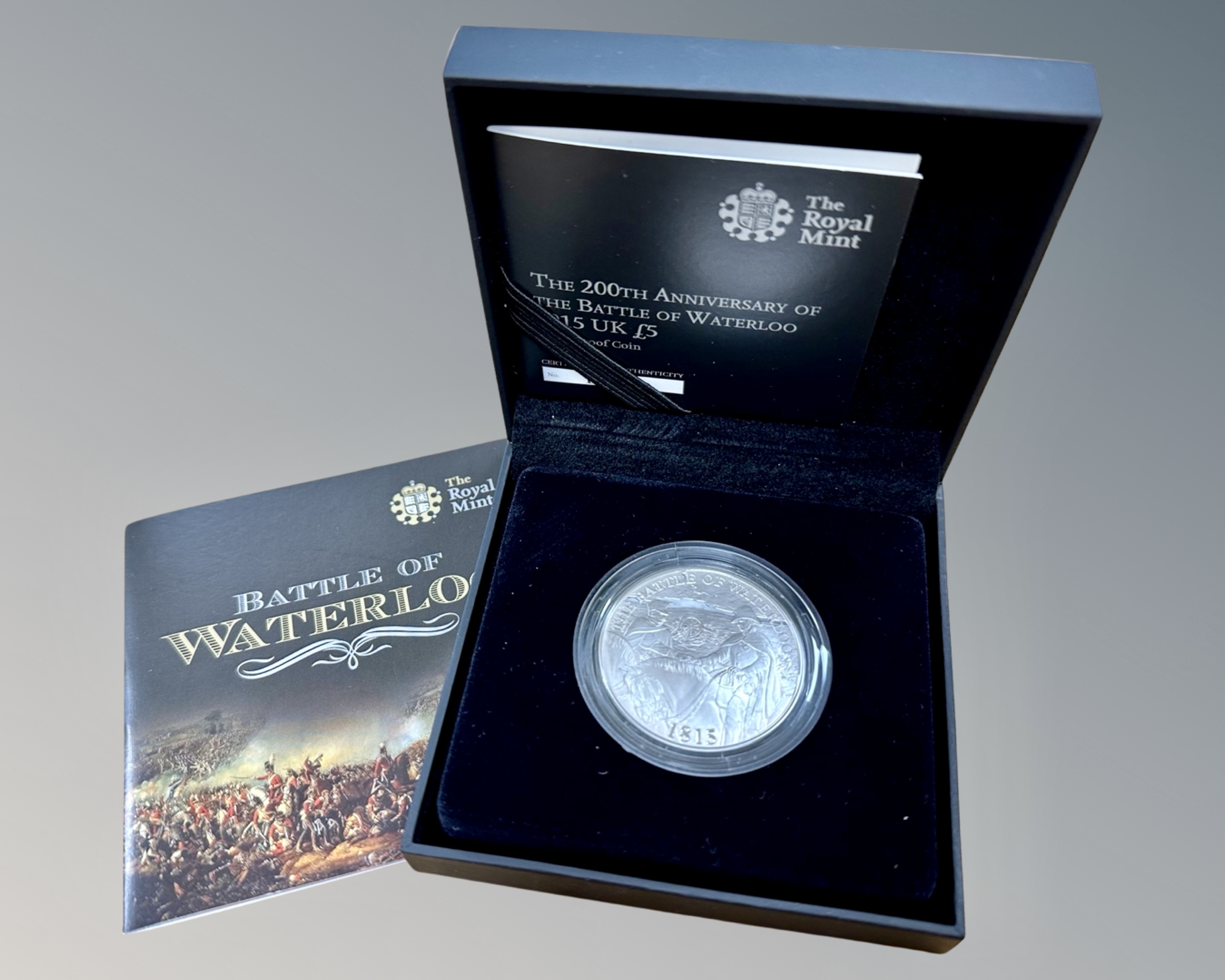 The Royal Mint : The 200th Anniversary of The Battle of Waterloo 2015 Uk £5 silver proof coin, 28.