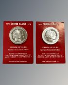 Two Sterling silver $25 dollar Cayman Island 1972 commemorative coins.