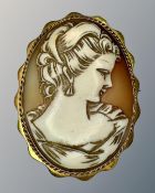 An antique cameo brooch in 9ct gold frame, 4.5 cm x 3.5 cm.