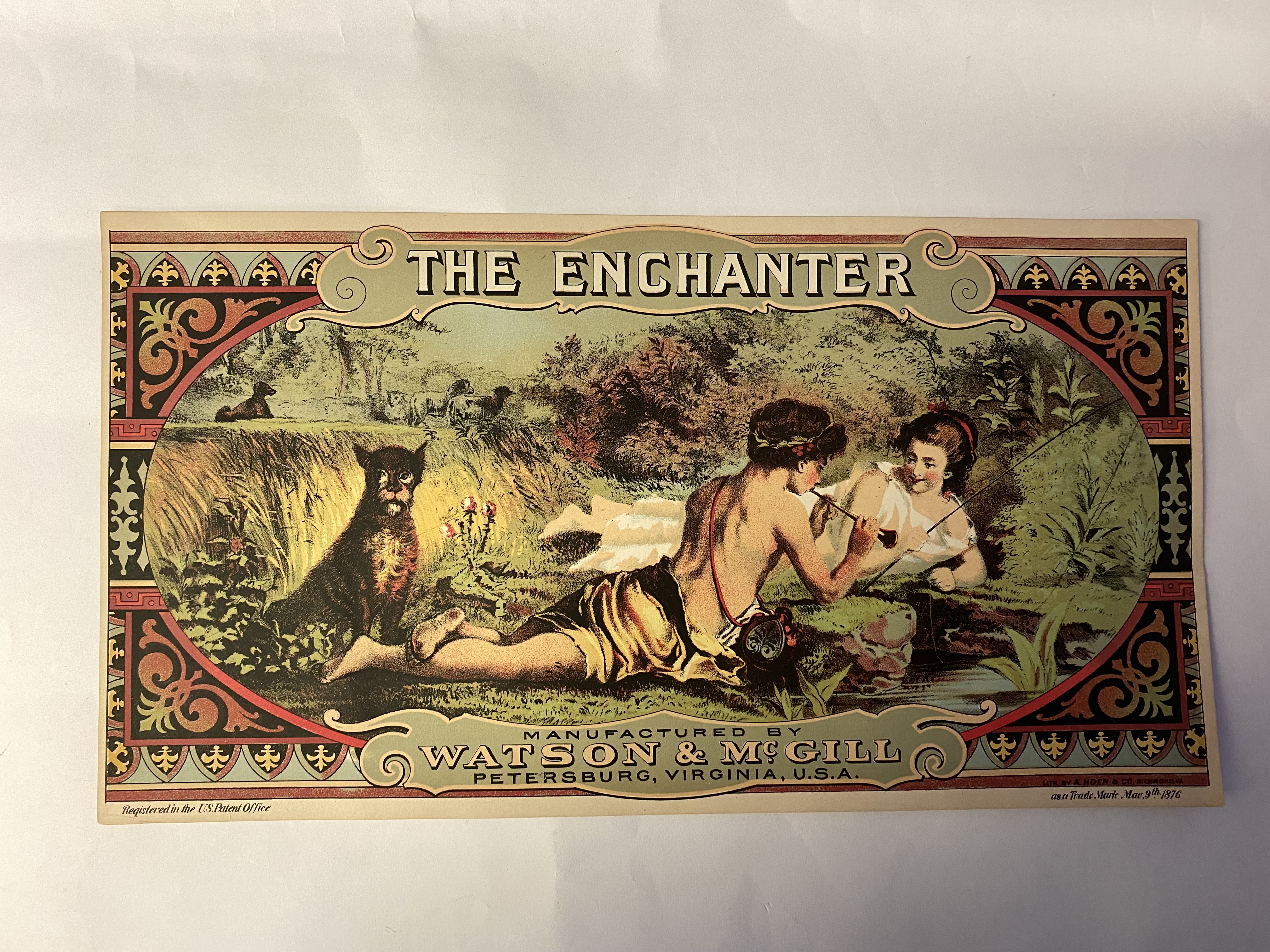 TOBACCO, crate label, Watson & McGill The Enchanter, 1890s US issue, 13 x 7, EX