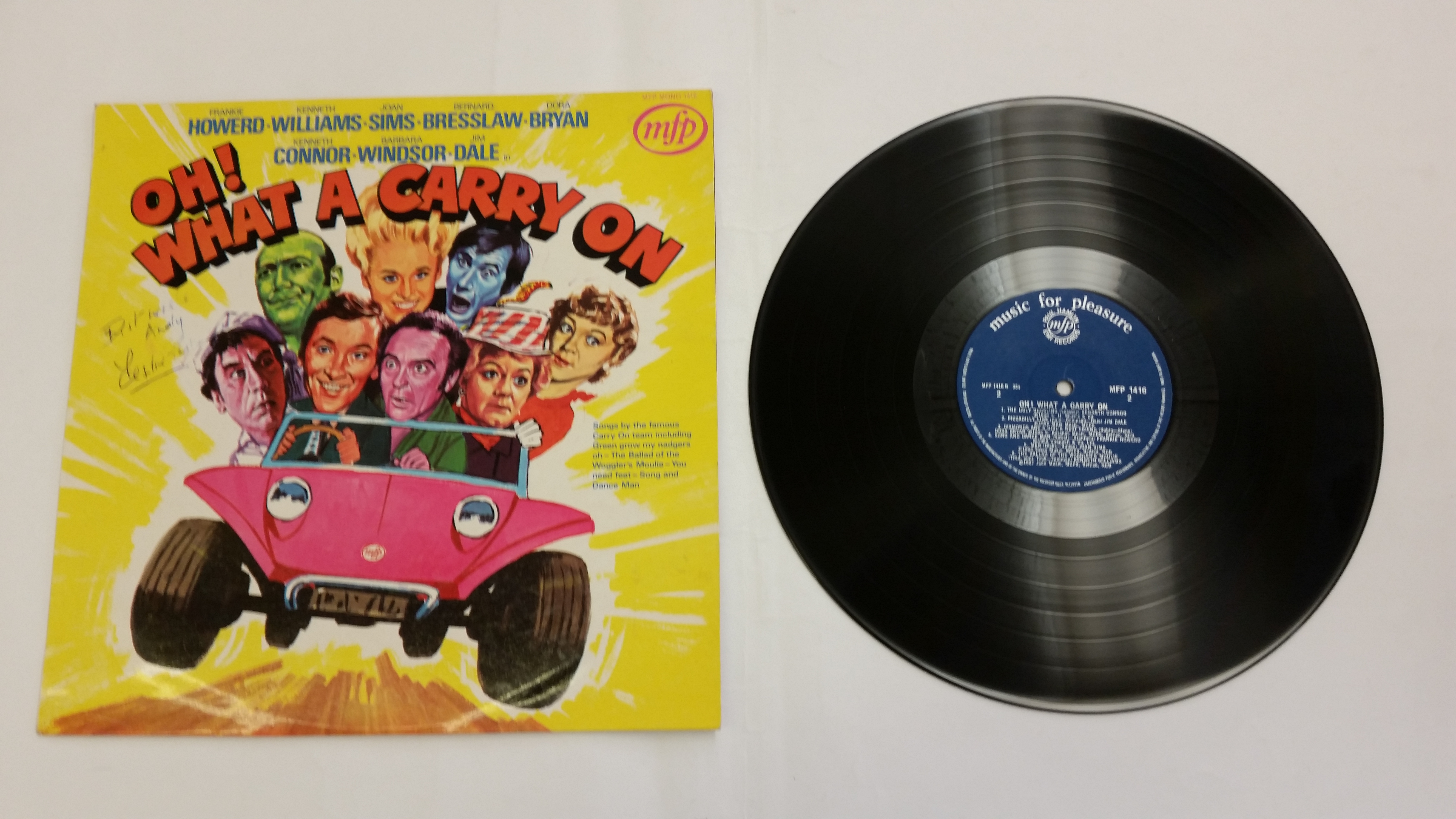 CINEMA, signed LP cover, Oh What a Carry On, 18 signatures inc. Bernard Bresslaw, Sid James, Barbara