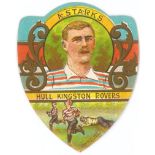 BAINES, shield-shaped rugby cards, inc. Hull KR (Starks inset), Tipperary, St. Helens (Foulkes),