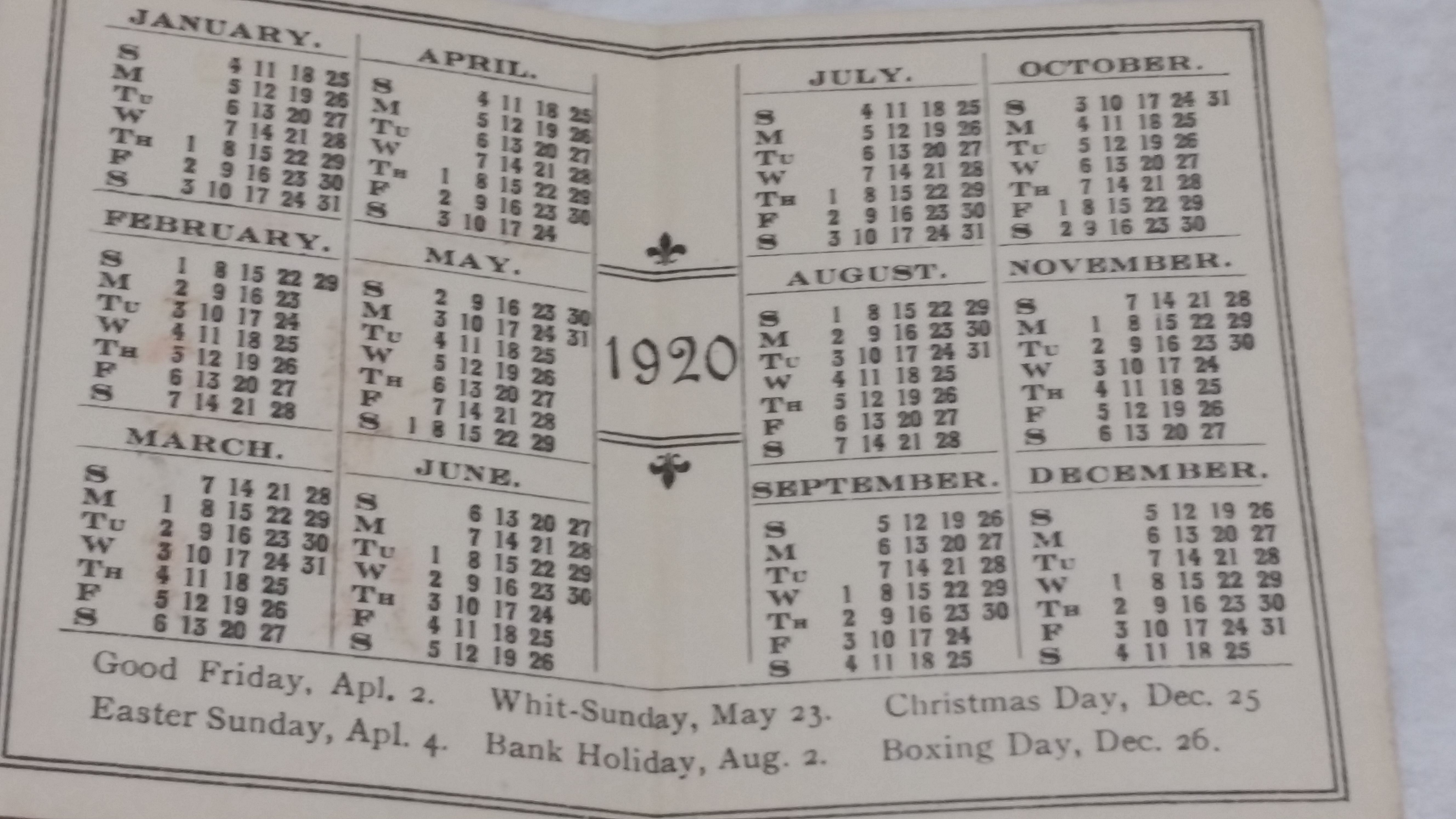 SCOUTING, perfumed card, 1st Surbiton Park Troup Summer Camp Fund, 1920 calendar, EX - Image 3 of 3