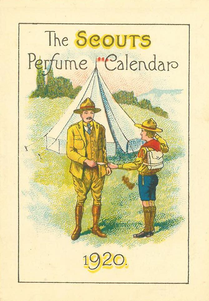 SCOUTING, perfumed card, 1st Surbiton Park Troup Summer Camp Fund, 1920 calendar, EX