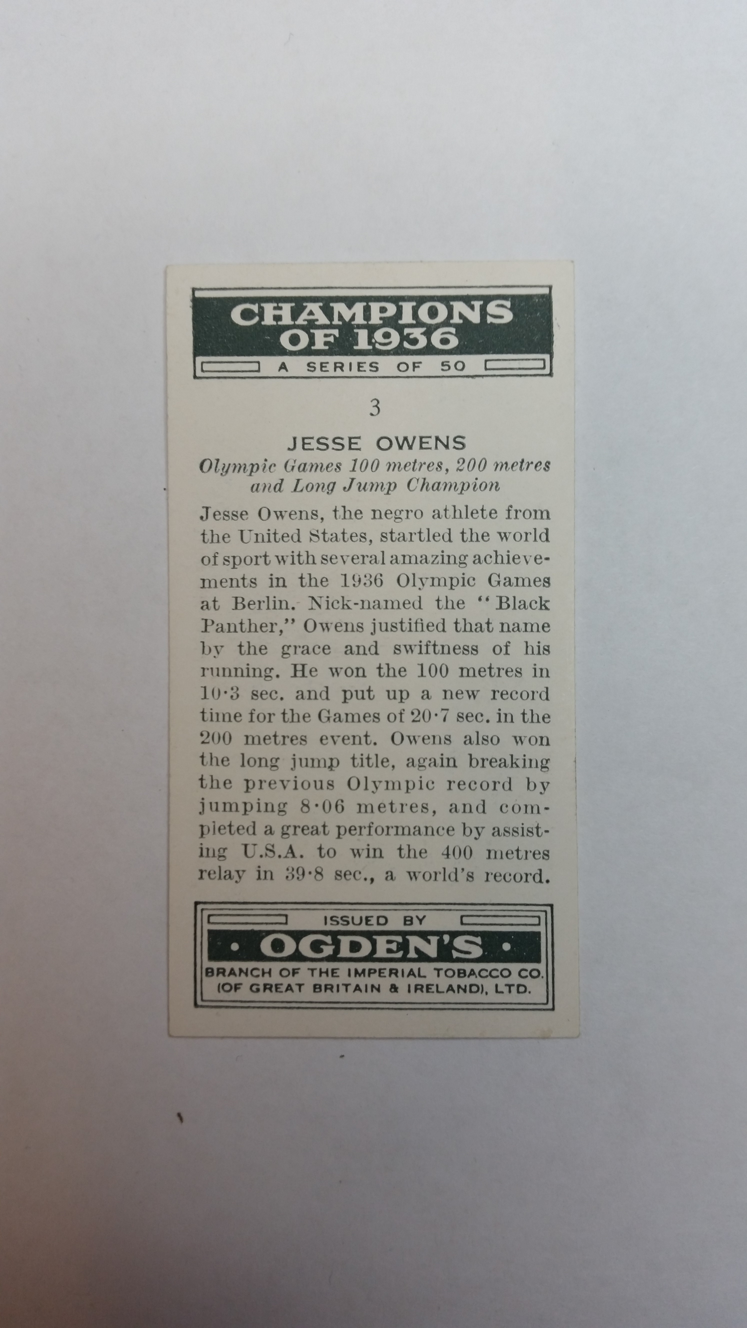 OGDENS, part sets, Captains of Association Football (43+9) & Champions (37+17), two Jessie Owens ( - Image 2 of 12