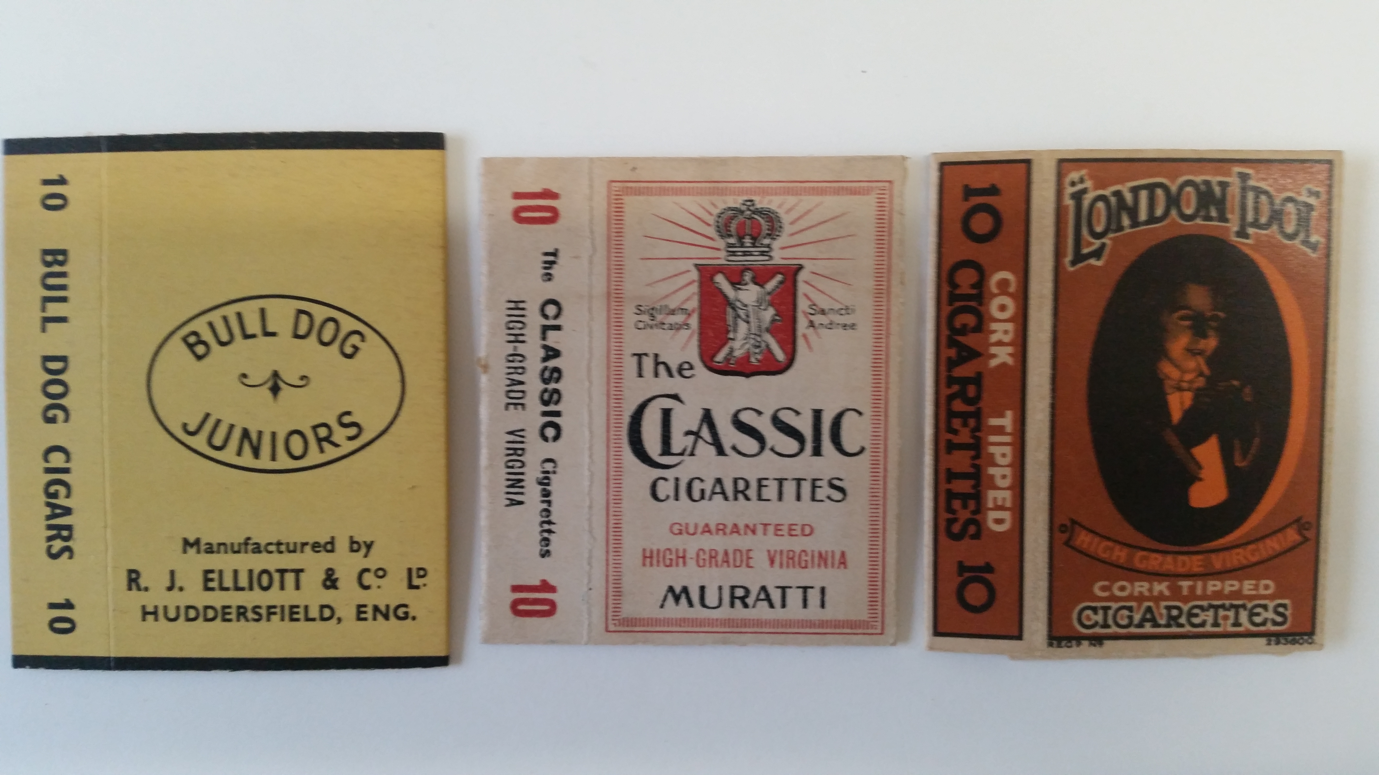 CIGARETTE PACKETS, selection, inc. Hill London Idol, Muratti The Classic Cigarettes, Elliott & Co.