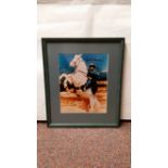 CINEMA, signed colour photo by Clayton Moore, full length as the Lone Ranger on Tonto, framed in