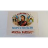 TOBACCO, crate label, General Hartranft, showing portrait with statue & historical scene, 8.5 x 6.5,