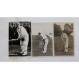CRICKET, signed postcards, Jack Hobbs, Gubby Allen & Len Hutton each in batting pose, latter with