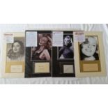 AUTOGRAPHS, actresses, signed cards and album pages, together with photo corner-mounted to card,