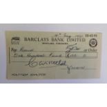 FOOTBALL, signed cheque by Joe Mercer, 4th May 1971, signed to back by di Stefano, VG