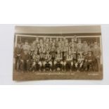 FOOTBALL, RP postcard, Wolverhampton Wanderers, 1920, showing full squad & officials in front of net