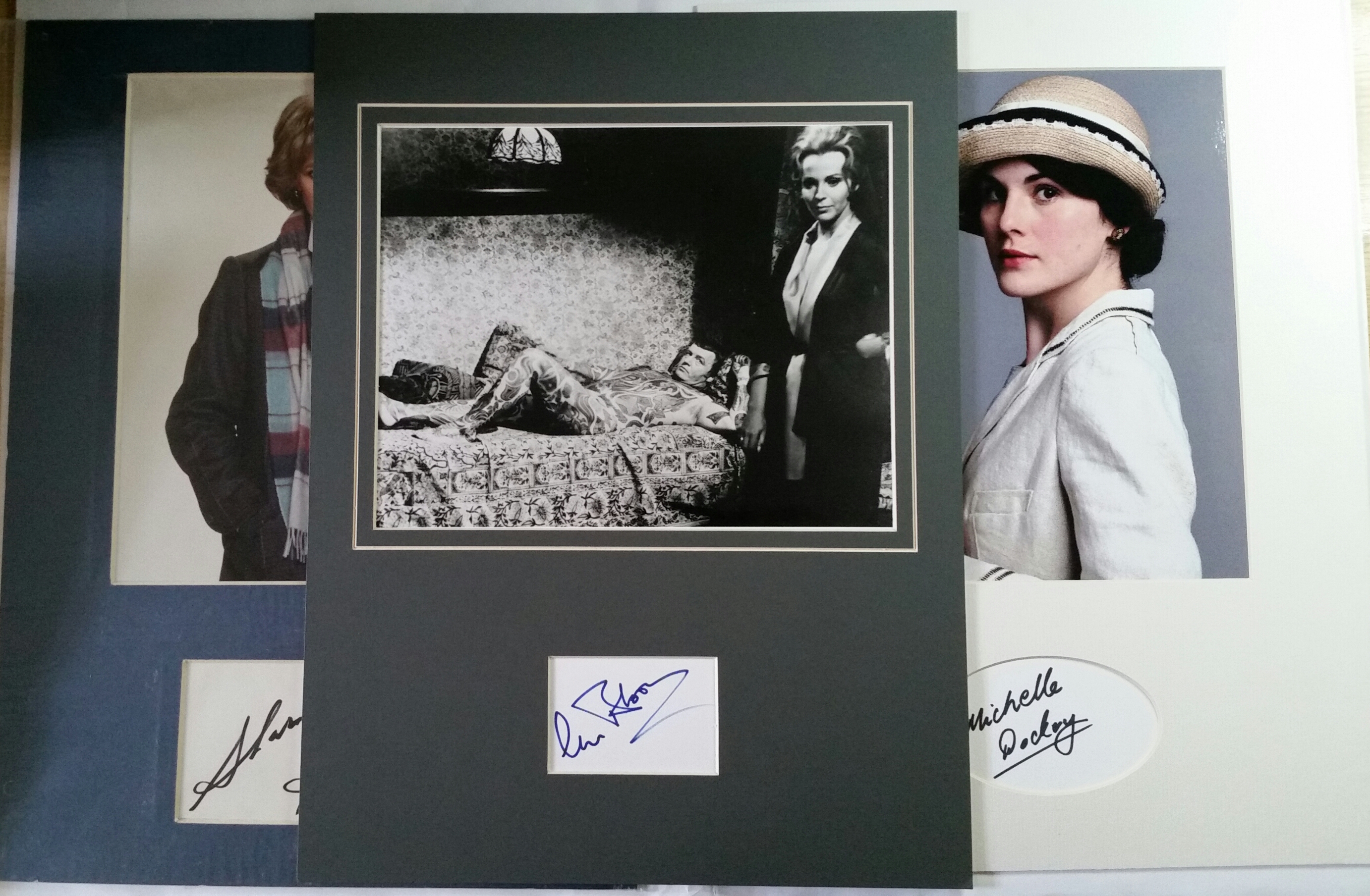 CINEMA, actresses, signed cards, inc. Susannah York (Battle of Britain), Michelle Dockery (Downton