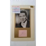 ENTERTAINMENT, signed album page by Wendy Hiller, overmounted beneath photo, h/s11 x 17.5 overall,