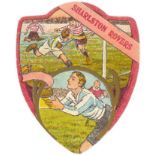 BAINES, shield-shaped rugby card, Hampswaite, Pontefract (2, one Obstruction), Warriston School,
