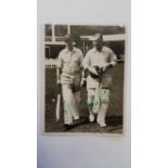 CRICKET, signed original press photo by Joe Hulme & Patsy hendren, showing them going out to bat