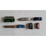 TOYS, metal toys (mainly Dinky), inc. buses, land speed record cars, motorbikes & sidecars (some