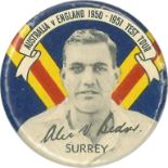 ARGUS & AUSTRALIAN POST, cricket lapel pins, 1950/1 Test Tour Australia (8) & England (13), VG to