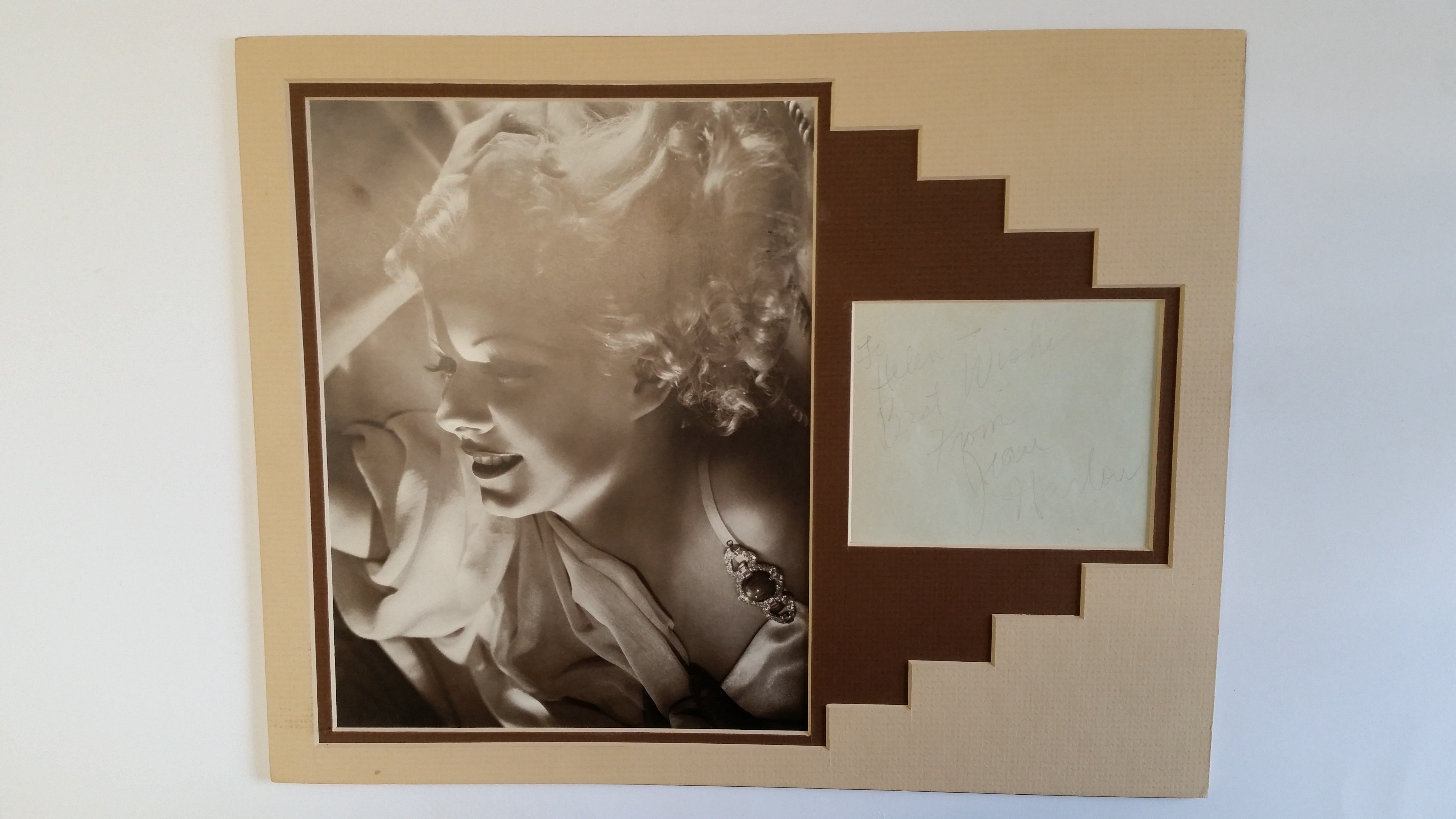CINEMA, signed album page by Jean Harlow, overmounted beside photo, h/s, 14 x 11 overall, VG