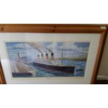 SHIPPING, Titanic, signed colour print by Millvina Dean, showinbg the ship leaving Belfast, 27.5 x