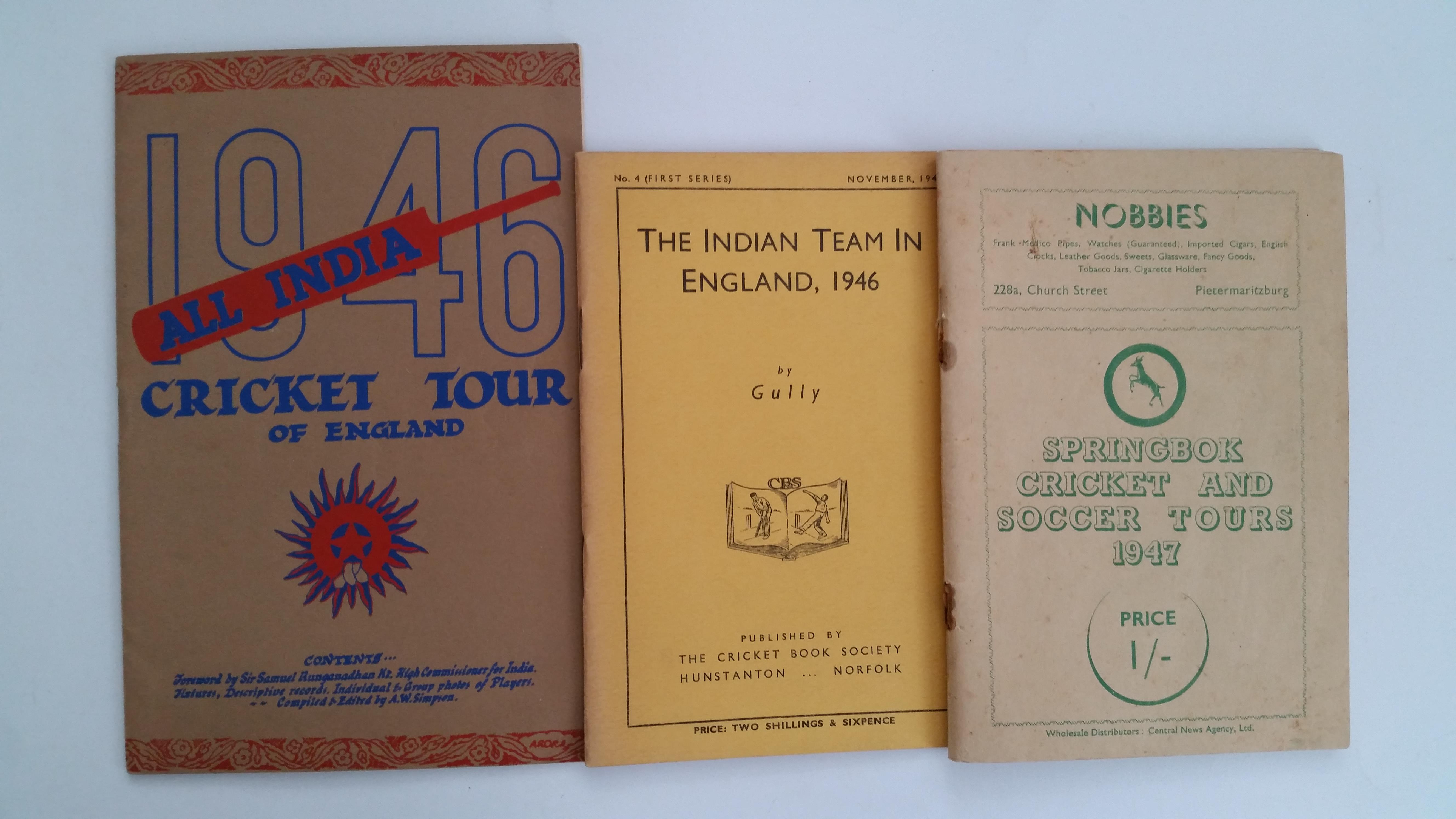 CRICKET, booklets, inc. India Tour to England 1946 (2), by Gully, ed. By Simpson; South Afrika,