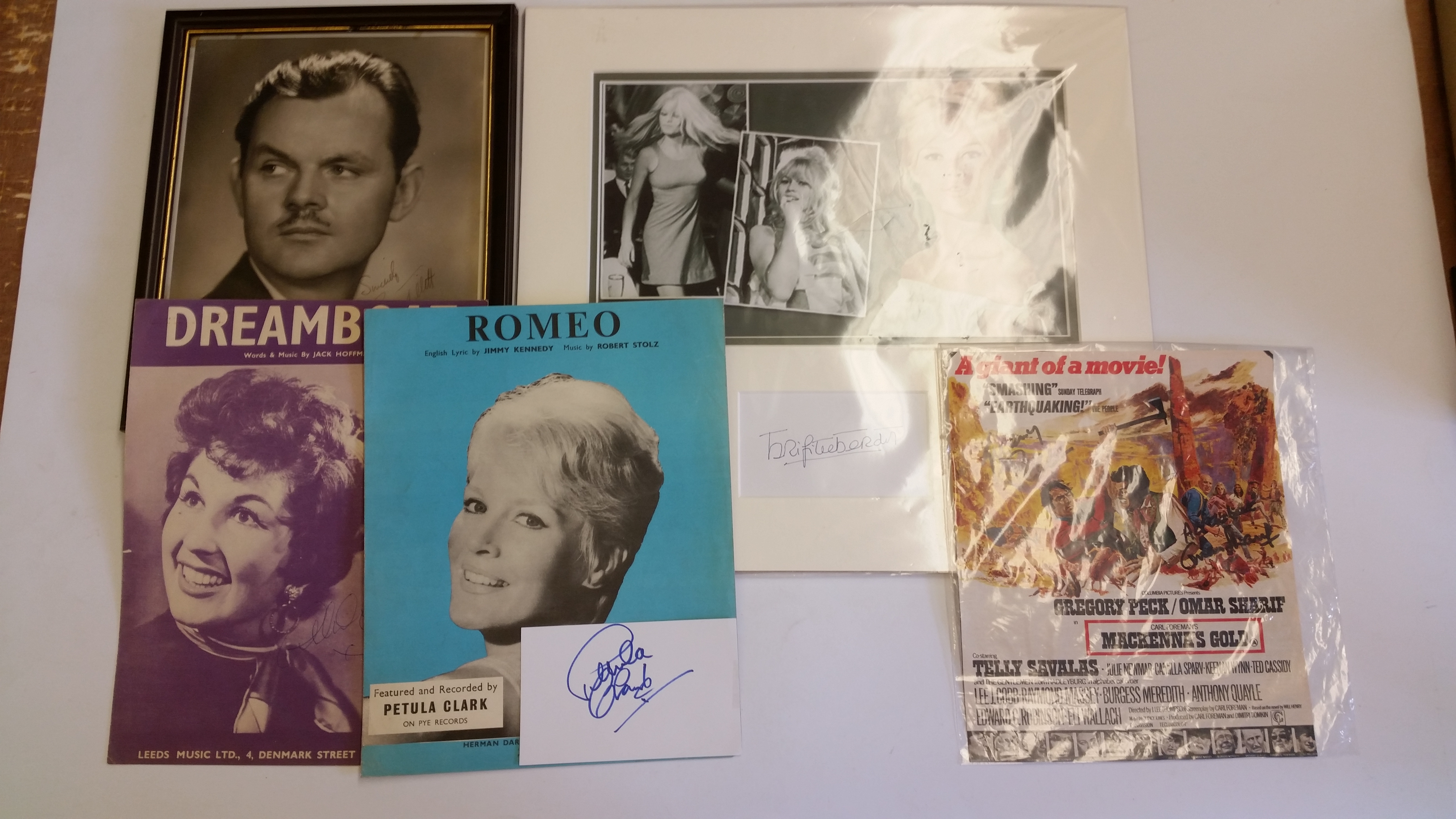 ENTERTAINMENT, signed selection, inc. Bridget Bardot, white card (overmounted with photo); Gregory