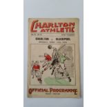 FOOTBALL, Charlton Athletic v Blackpool programme, 18th April 1938, rust staining to staples, o/w G