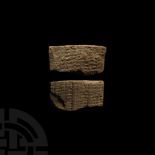 Large Western Asiatic Bifacial Cuneiform Tablet Section with List of Cultivated Fields