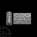 Western Asiatic Cylinder Seal with Winged Human Figures