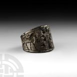 Early Assyrian Ring with Two Heraldic Bulls Next to the Tree of Life