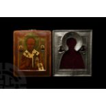 Russian Icon of Saint Nicholas and Separate Silver Cover