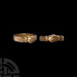 Gold 'Clasped Hands' Fede Ring with Flowers on Bezel