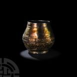 Viking Age Gilt Silver Jar with Interlaced Design and Pseudo-Arabic Inscription