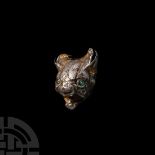 Scythian Gilt Silver Cat Head with Inlaid Eyes