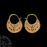 Byzantine Gold Earring Pair with Peacocks