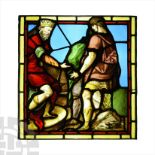 Medieval Paris Stained Glass Panel with King and Hero