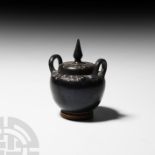 Greek Black-Glazed Lidded Pyxis