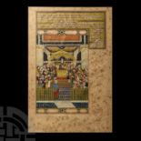 Framed Persian Watercolour Court Scene Manuscript Leaf