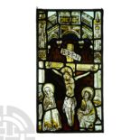 Medieval Stained Glass Panel with the Crucifixion, Virgin and Saint Paul